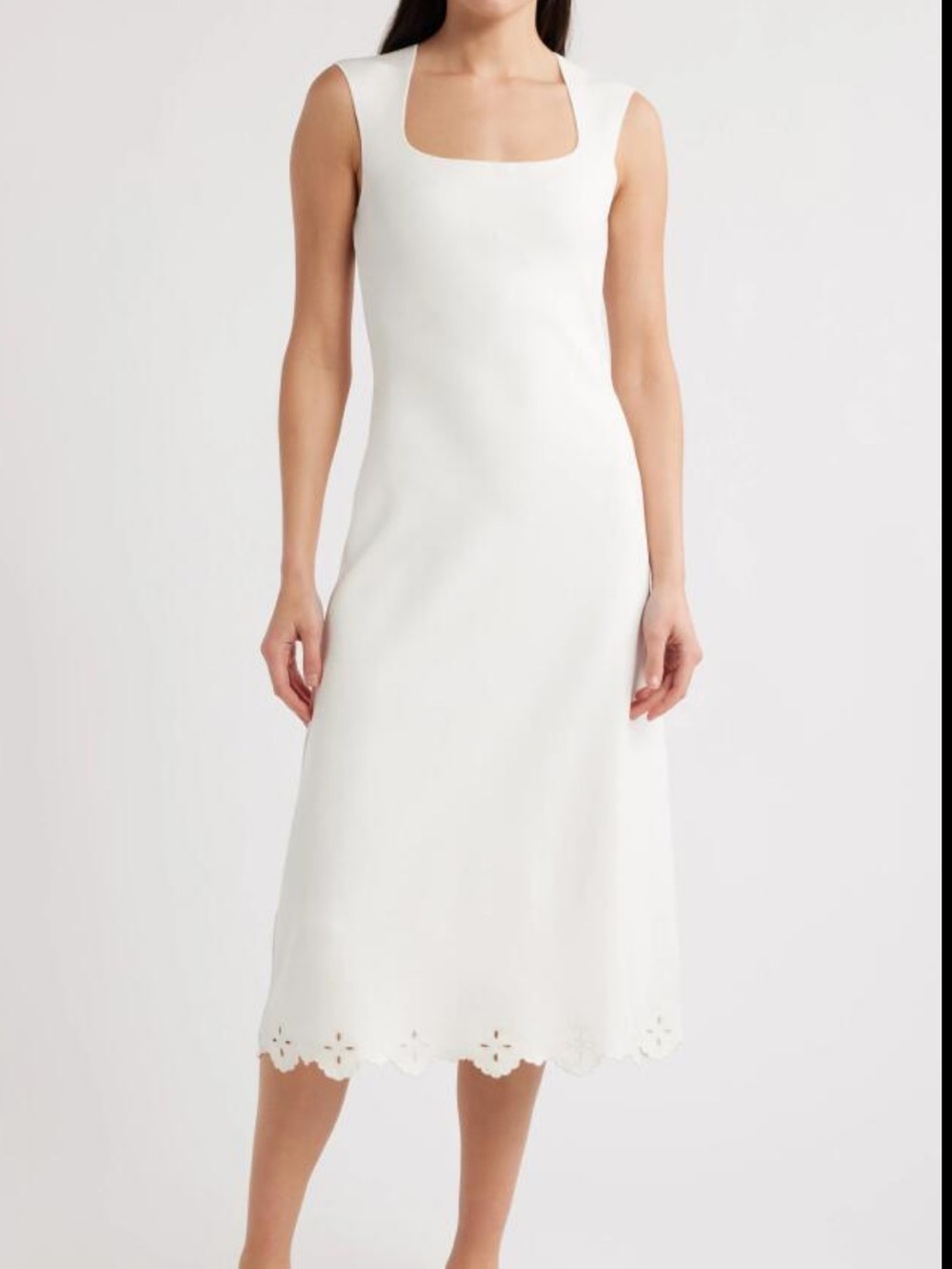 Eyelet Trim Sleeveless Midi Dress